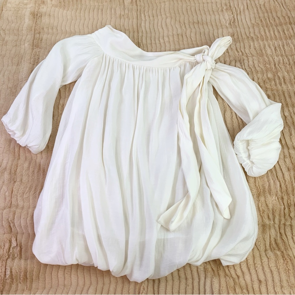 K Closet Off-Shoulder‎ mini Dress with Bow bubble hem in ivory